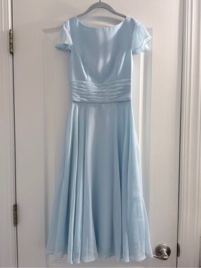 Azazie Sky Blue Chiffon Dress Youth 6 -Worn Once- Wedding Junior Bridesmaid